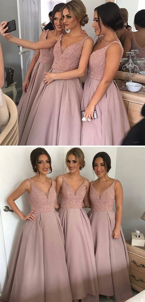 Gorgeous Pretty New Arrival Off Shoulder V-Neck Sparkly Long Bridesmaid Ball Gown, WG69