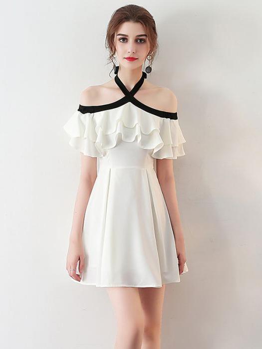 Short Off Shoulder Homecoming Dress, Halter Chiffon Knee-Length Homecoming Dress, LB0695