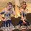 Off Shoulder Homecoming Dress, Applique Satin Junior School Dress, LB0699