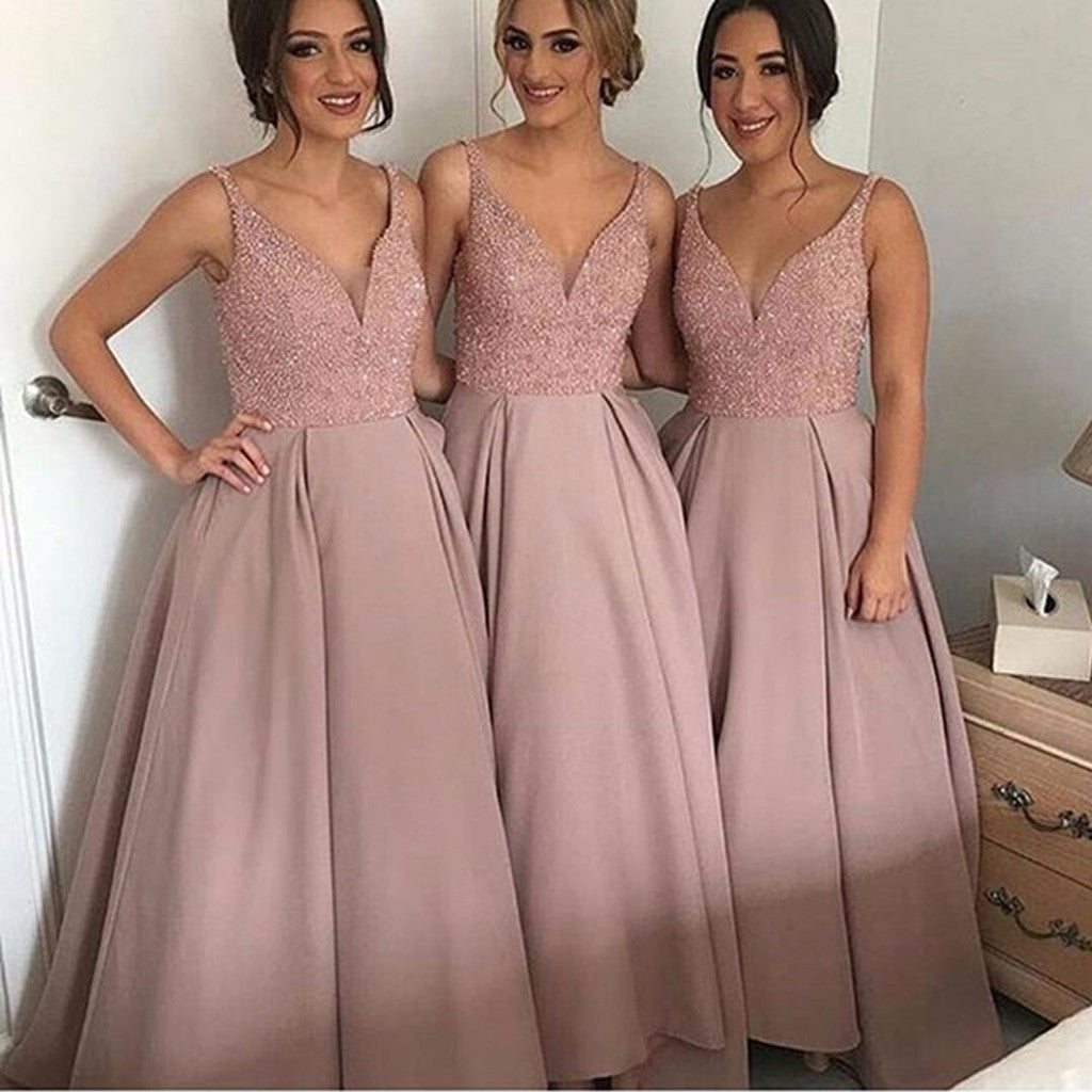 Gorgeous Pretty New Arrival Off Shoulder V-Neck Sparkly Long Bridesmaid Ball Gown, WG69