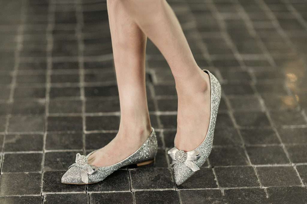 Fashion Women Flat Pointed Toe Lace Sequin Wedding Bridal Shoes, S008