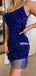 Royal Blue Spaghetti Straps Sequin Backless Mermaid Homecoming Dress, FC7006