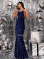 Royal Blue Sparkle Spaghetti Straps Backless Mermaid Prom Dresses, FC7009