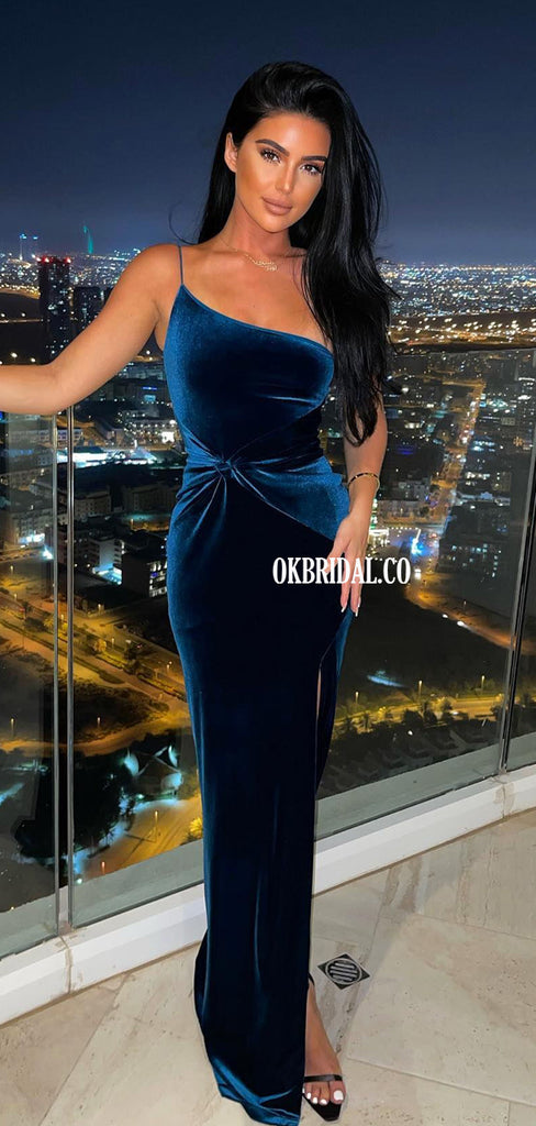 Stunning One-shoulder Mermaid Velvet Backless Prom Dresses, FC7014