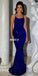 Royal Blue Mermaid Sequin Backless Spaghetti Straps Prom Dresses, FC7021