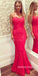 Red Spaghetti Straps Backless Prom Dresses, Popular Lace Applique Mermaid Prom Dresses, KX722