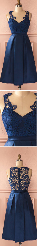 Blue vintage lace simple unique style homecoming prom dress,BD0073