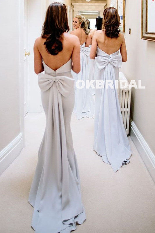 Elegant Mermaid Backless Bridesmaid Dress, Bridesmaid Dress with Bow-Knot, KX741