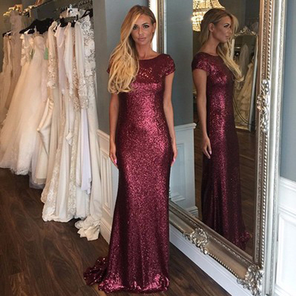 Mermaid Sexy Pretty Women Sequin Custom Make Long Cheap Bridesmaid Dresses, WG75