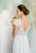 Long Chiffon Applique Wedding Dress, V-Back Beach Wedding Dress, A-Line Wedding Dress, LB0768