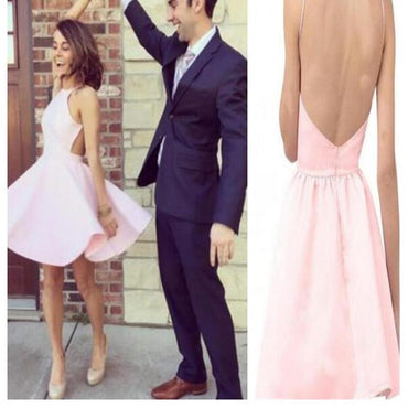 Short pink simple open back sexy for teens homecoming prom gowns dress,BD0076