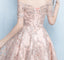 Off Shoulder Short Sleeve Homecoming Dress, Tulle High-Low Applique Homecoming Dress, LB0771