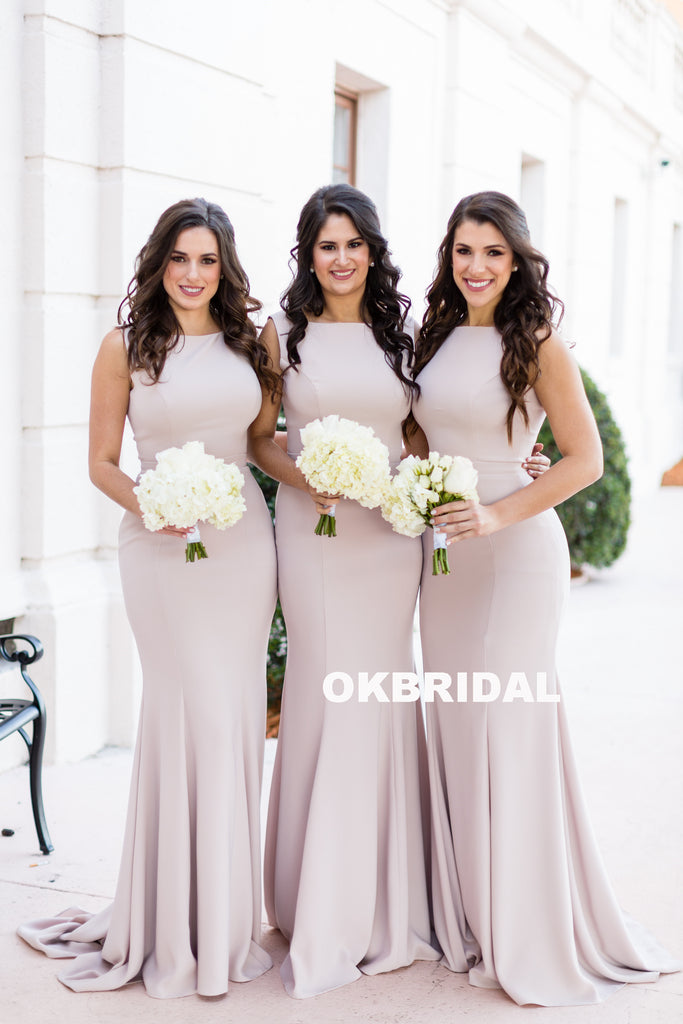 Pink Elegant Mermaid Sleeveless Bridesmaid Dress, Charming Floor-Length Bridesmaid Dress, KX782