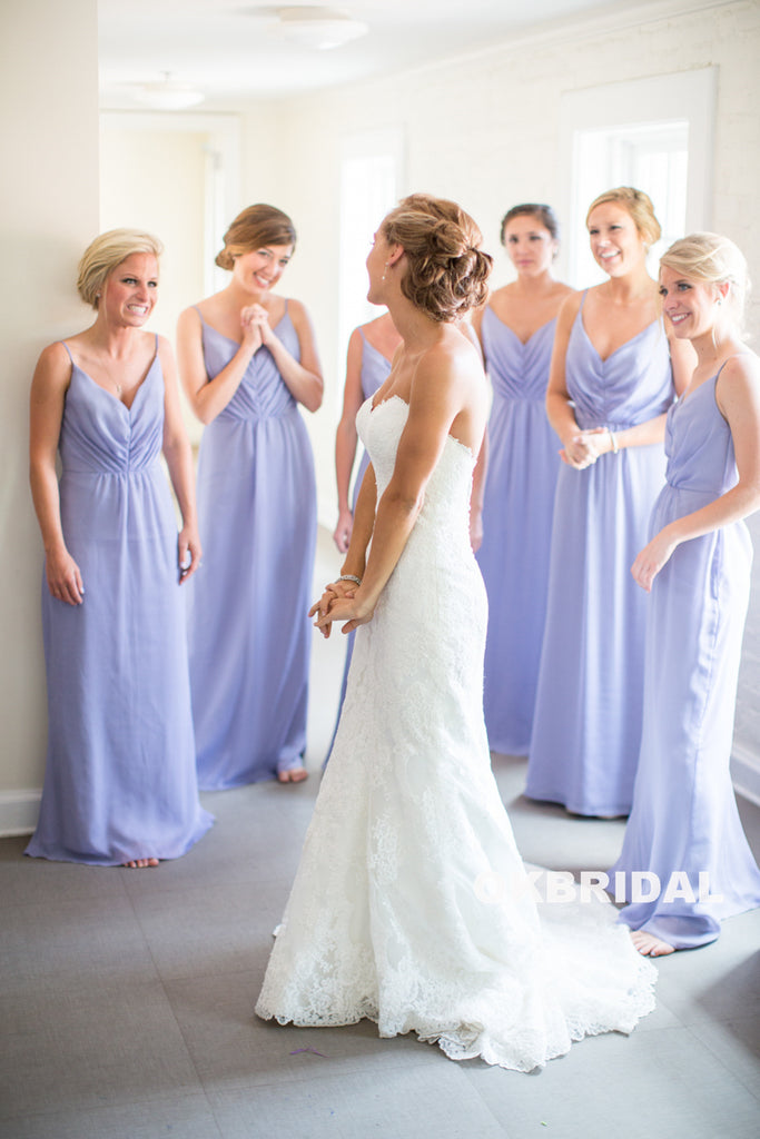 Cheap V-Neck Chiffon Bridesmaid Dress, Spaghetti Straps V-Back Bridesmaid Dress, KX787