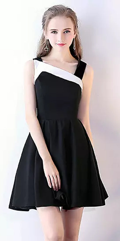 Satin Homecoming Dress, Sleeveless Junior School Dress, Knee-Length Homecoming Dress, LB0787