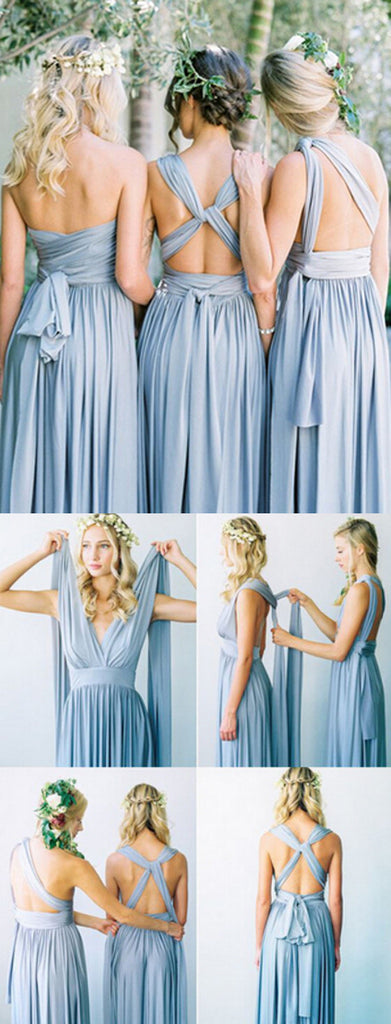 Convertible Simple Blue Jersey High Quality Handmade Custom Make Floor-Length Cheap Bridesmaid Dresses, WG80