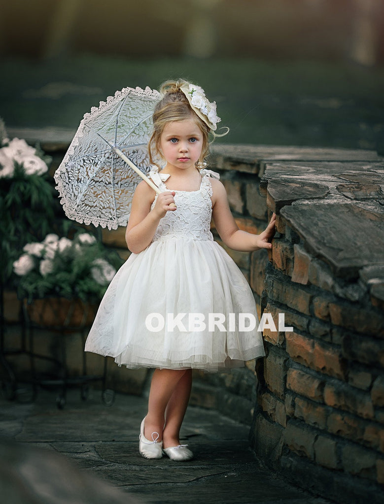 Cute Lace Top Tulle Sleeveless Flower Girl Dresses,  Cheap Little Girl Dresses, KX801