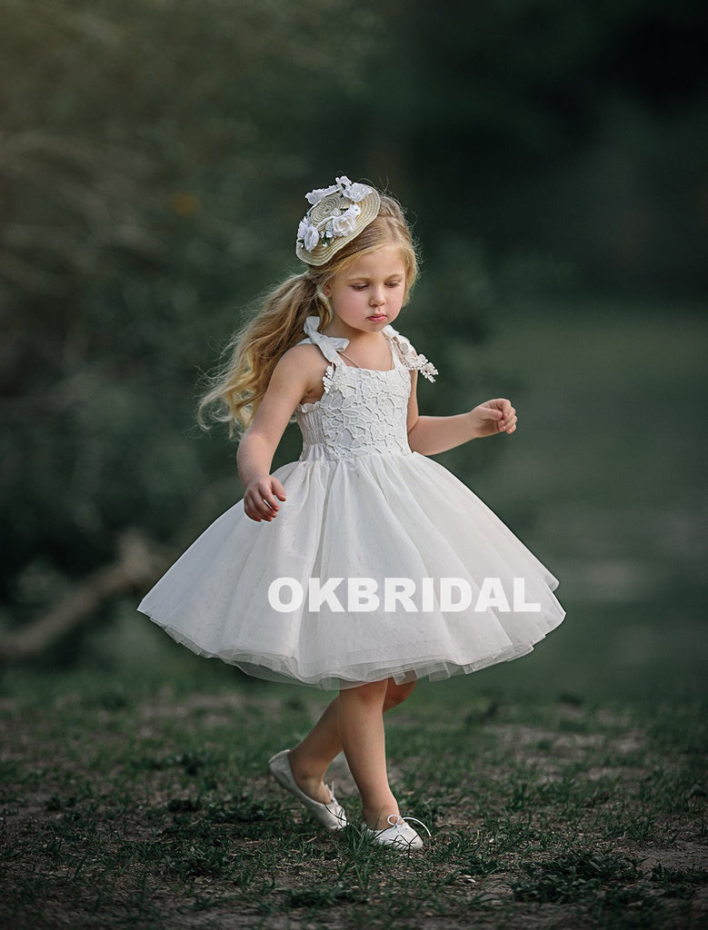 Cute Lace Top Tulle Sleeveless Flower Girl Dresses,  Cheap Little Girl Dresses, KX801