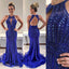 Copy of Mermaid  Prom Dress, Blue Prom Dress, Beaded Prom Dress, Sexy Prom Dress, Open-Back Prom Dresses,KX87