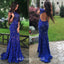 Mermaid Prom Dress, Blue Lace Prom Dress, Beading Prom Dress, Open-Back Prom Dress, LB0884