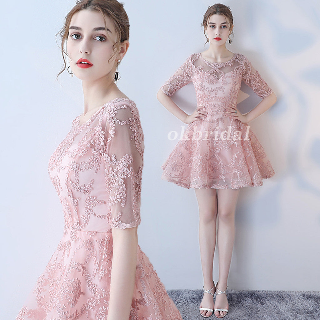 Half Sleeve Tulle Homecoming Dress, Applique New Arrival Homecoming Dress, LB0902