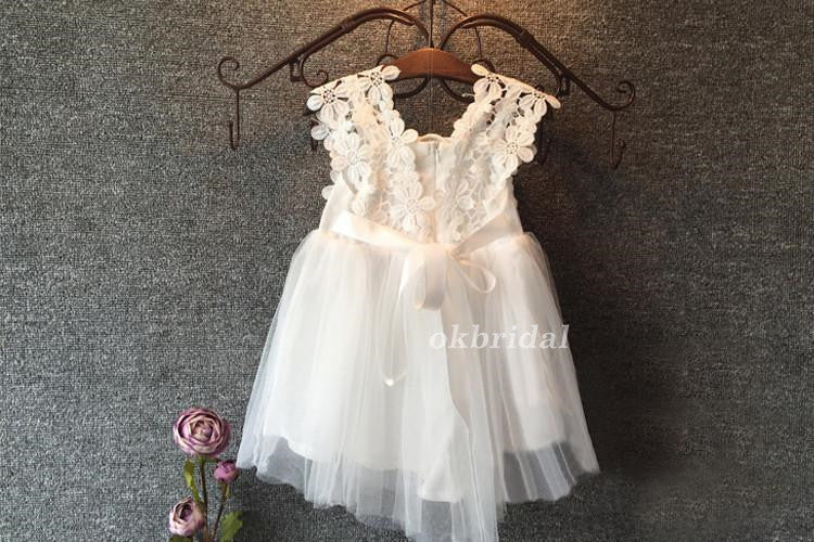 Lace Top Tulle Popular Sleeveless Flower Girl Dresses, Cheap Little Girl Dresses,  LB0905