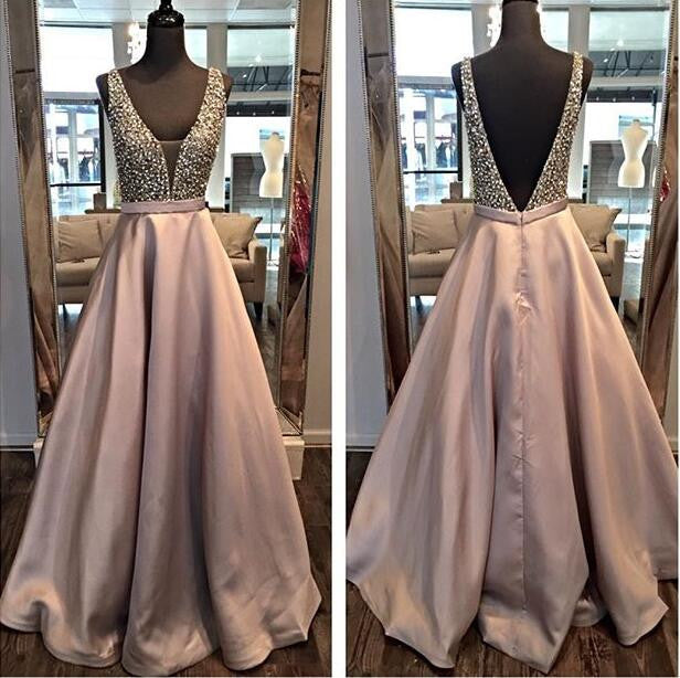 Backless A line Evening Prom Dresses, 2017 Long Party Prom Dress, Custom Long Prom Dress, Cheap Party Prom Dress, Formal Prom Dress, 17034