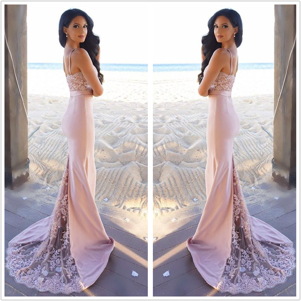 Hot Sale Mermaid Pink Lace Jersey Backless Sexy Long Bridesmaid Dress, KX931