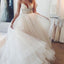 Popular Spaghetti Sexy V-neck Long A-line White Organza Wedding Party Dresses, WD0095