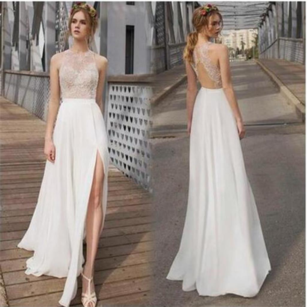 Long Sheath Open Back Prom Dress, Sexy Side Slit Prom Dress, Cheap Popular Wedding Dresses, WD0123