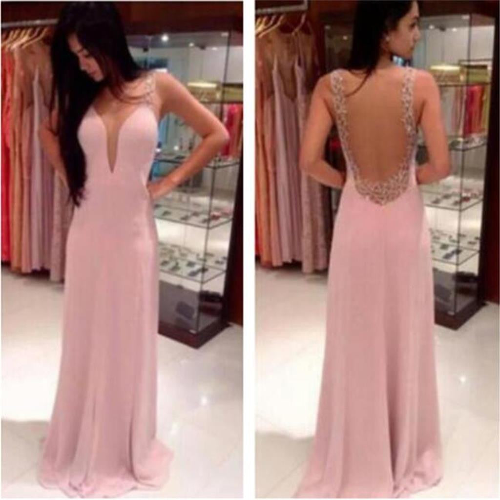 Pink Prom Dresses, V-Neck Prom Dresses,Backless Long Prom Dresses,Pretty  Prom Dresses,Party Prom Dresses,Evening Prom Dresses,Prom Dresses Online,PD0076