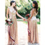 Sparkly A-Line Sequin Backless Spaghetti Straps V-Neck Sleeveless Floor-Length Bridesmaid Dress, FC1492