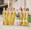 Cheap Long Slit Long Bridesmaid Dress, Yellow Elegant Sleeveless Bridesmaid Dress, KX1024