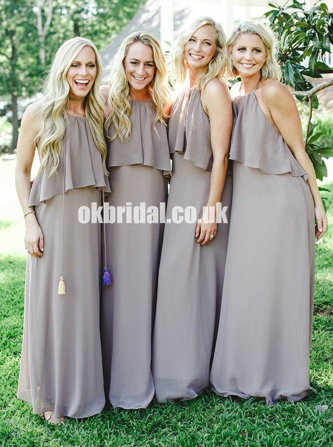 Newest Cheap Halter Chiffon Bridesmaid Dresses, Backless Sheath Long Bridesmaid Dresses, KX1102