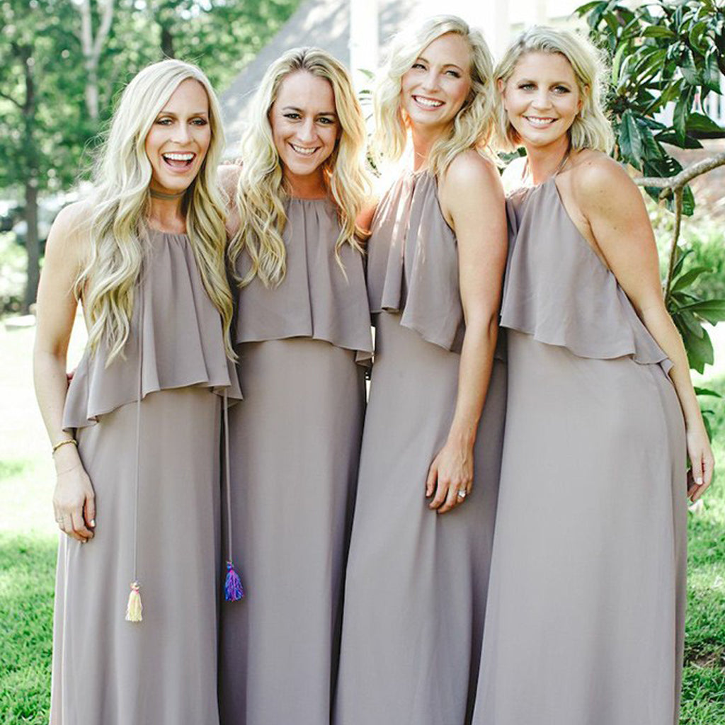 Newest Cheap Halter Chiffon Bridesmaid Dresses, Backless Sheath Long Bridesmaid Dresses, KX1102