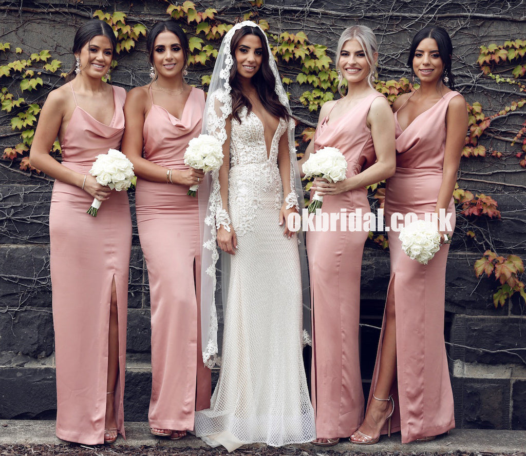 Sexy Slit Backless Bridesmaid Dress, Charming Spaghetti Strap Mermaid Bridesmaid Dress, KX1335