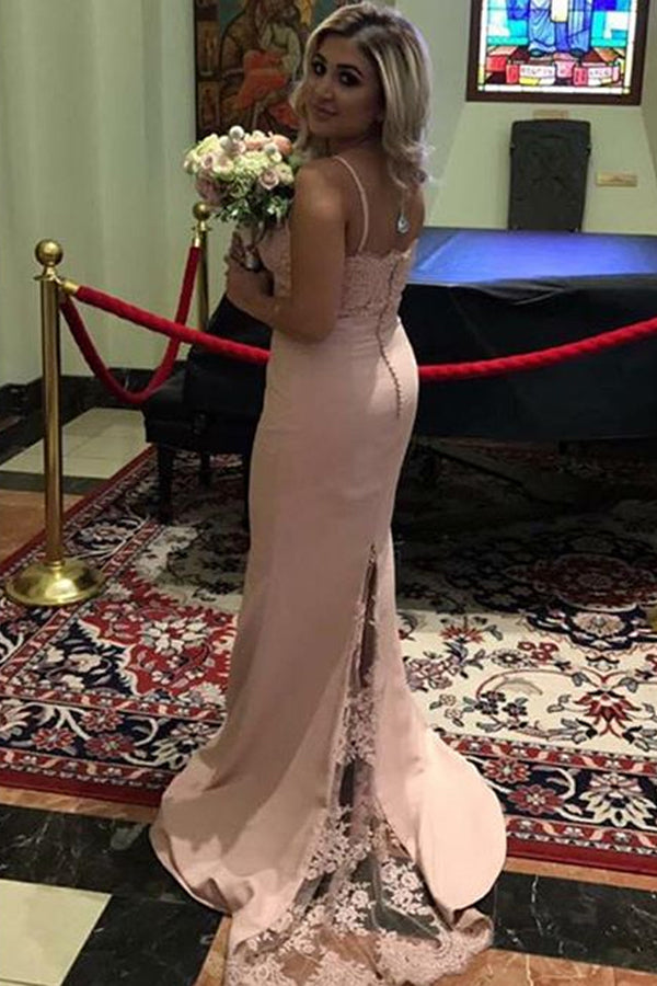 Hot Sale Mermaid Pink Lace Jersey Backless Sexy Long Bridesmaid Dress, KX931