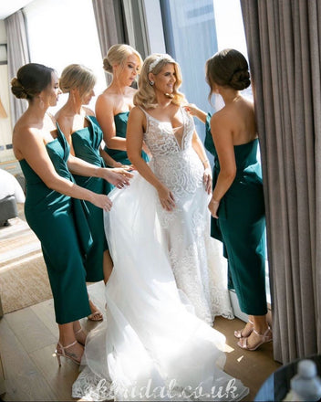 Gorgeous Mermaid Straight Neckline Backless Tea-Length Bridesmaid Dress, FC5023