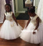 White Tulle Flower Belt Flower Girl Dresses with Bow-Knot, Popular Little Girl Dresses, KX1140