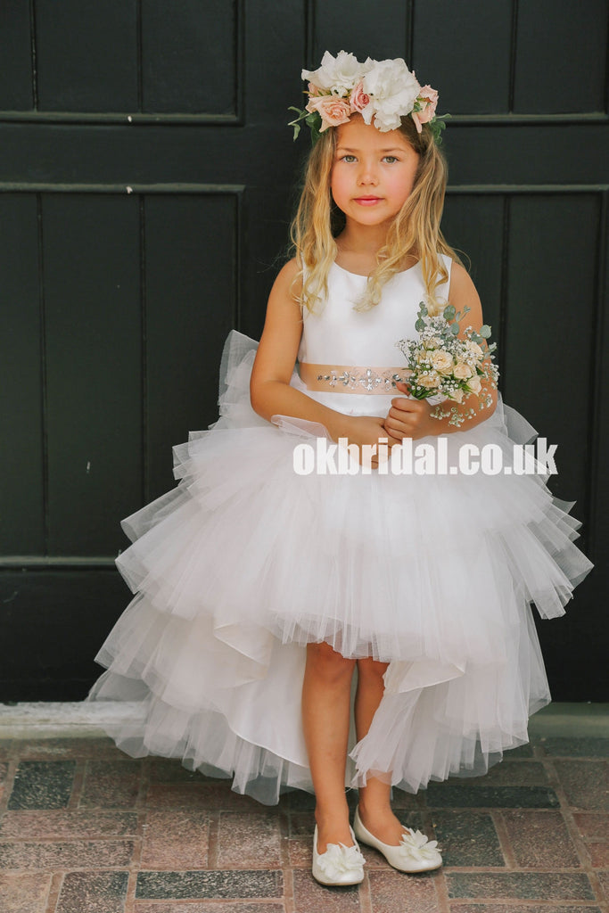 High-Low Tulle Round Neckline Flower Girl Dresses, Popular Little Girl Dresses, KX1144