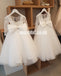 Long Sleeve Lace Top Flower Girl Dresses with Bow-Knot, Tulle Popular Little Girl Dresses, KX1196