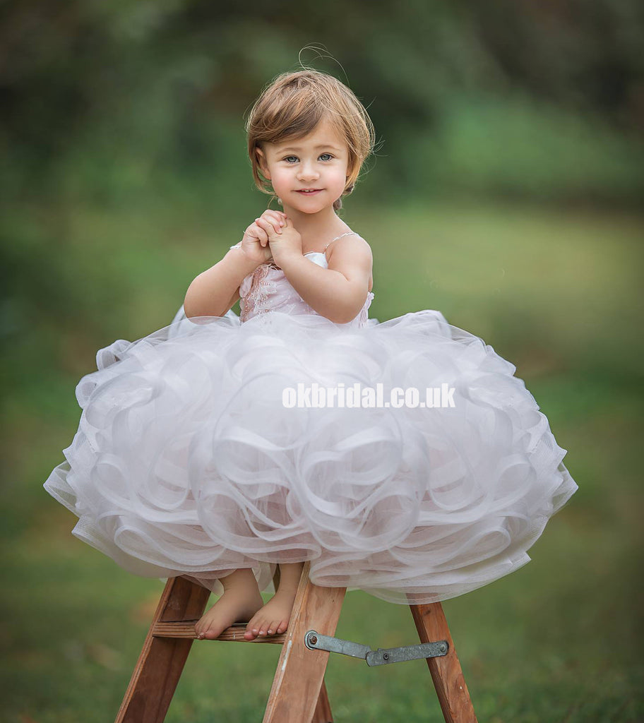 Spaghetti Straps Organza Flower Girl Dresses, Applique Popular Little Girl Dresses, KX1208