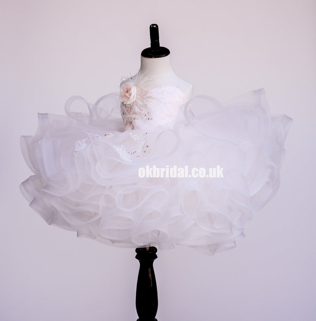 Spaghetti Straps Organza Flower Girl Dresses, Applique Popular Little Girl Dresses, KX1208