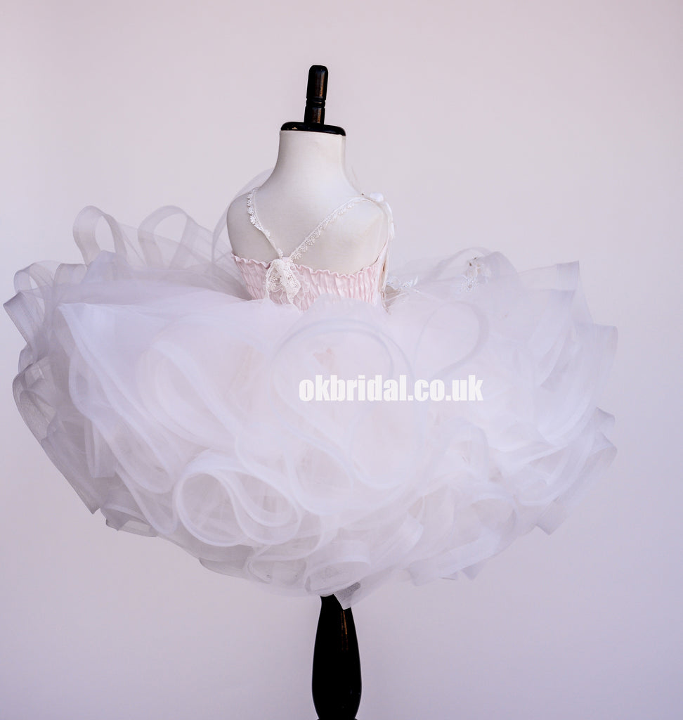 Spaghetti Straps Organza Flower Girl Dresses, Applique Popular Little Girl Dresses, KX1208