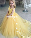 Adorable Yellow Tulle Flower Girl Dresses, Applique Little Girl Ball Gown, KX1300