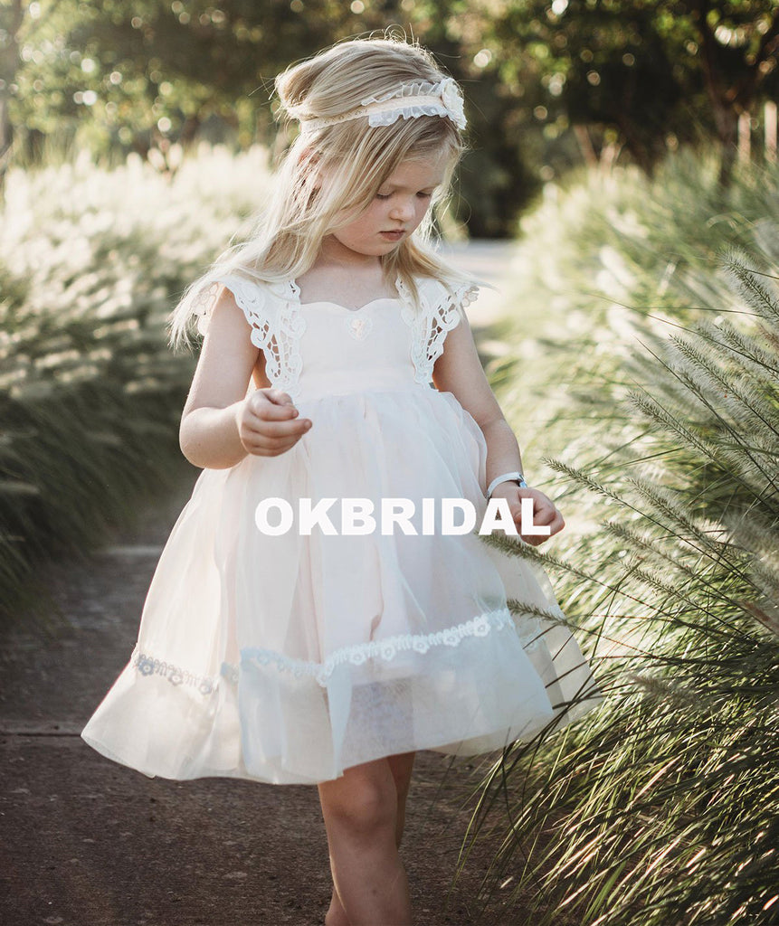 Cheap Tulle Lace Flower Girl Dresses, Simple Backless Popular Little Girl Dresses, KX986