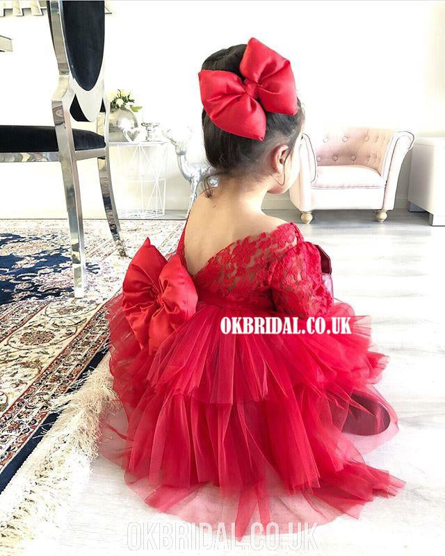 Long Sleeves A-line Tulle Flower Girl Dresses, Popular Lace Top Little Girl Dresses, FC2102