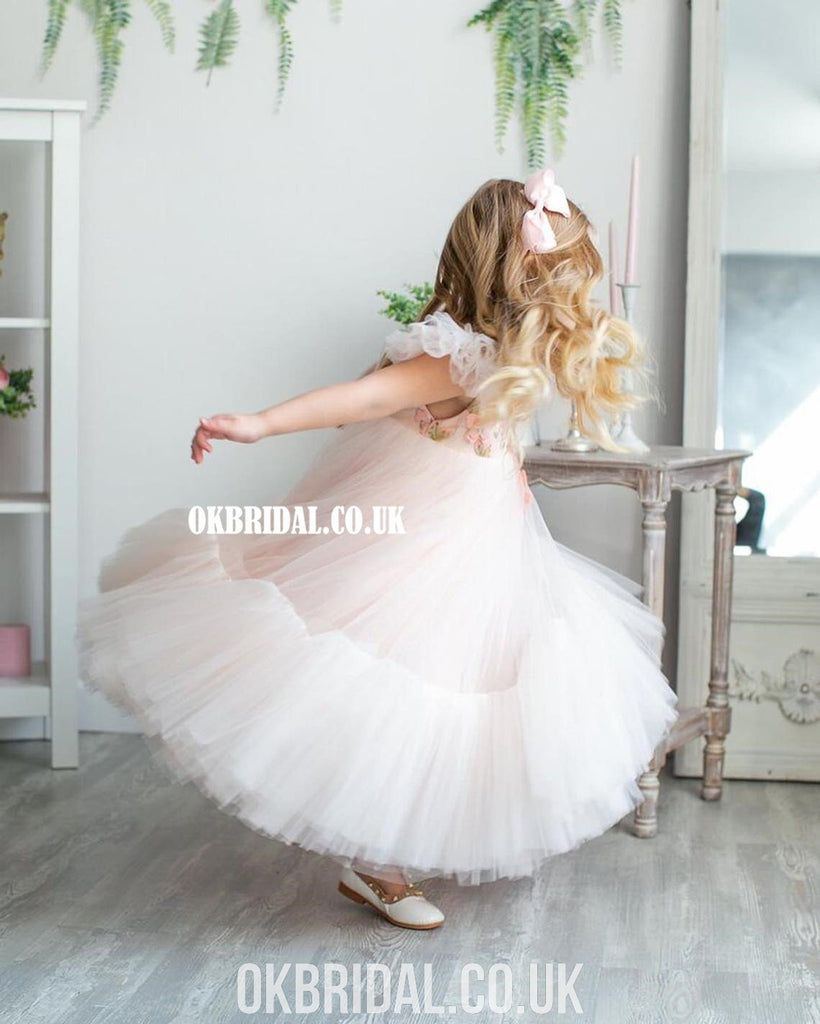 New Arrival Tulle A-line Appluqe Flower Girl Dress, FC4929