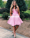 Pink A-Line Sleeveless Homecoming Dress, Lace Cheap Homecoming Dress, KX1286