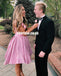 Pink A-Line Sleeveless Homecoming Dress, Lace Cheap Homecoming Dress, KX1286